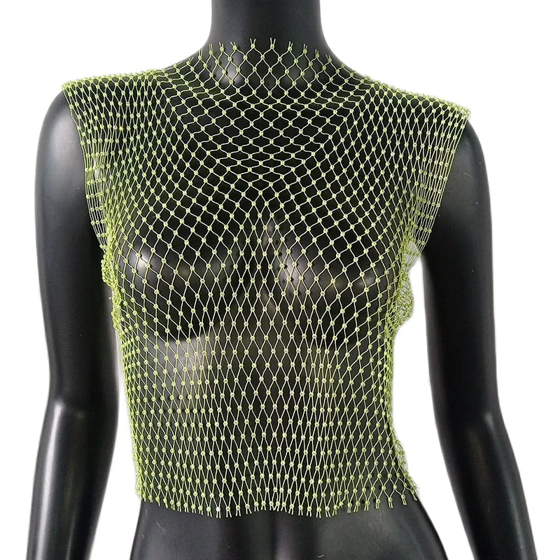 Crystal Rhinestone Embellished Mesh Tank Top - 8 Colors