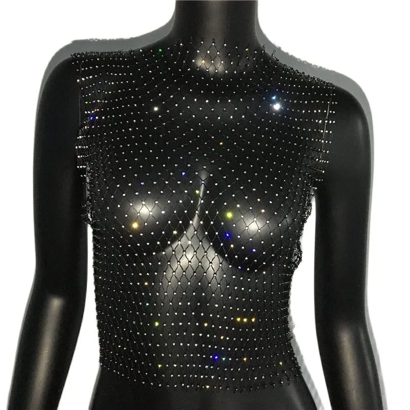 Crystal Rhinestone Embellished Mesh Tank Top - 8 Colors
