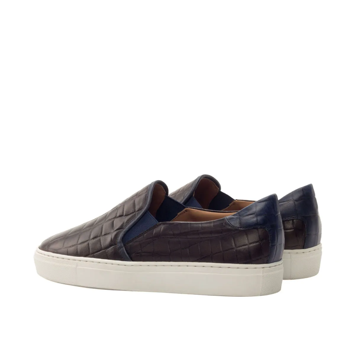 DapperFam Versado in Dark Brown / Navy Men's Italian Croco Embossed Leather Slip On