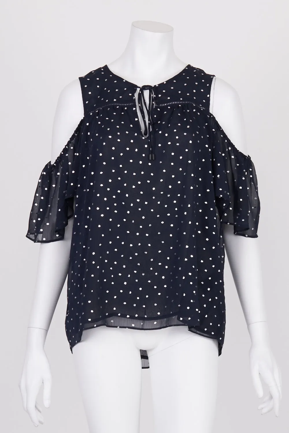 Decjuba Navy And Silver Patterned Cold Shoulder Top 10