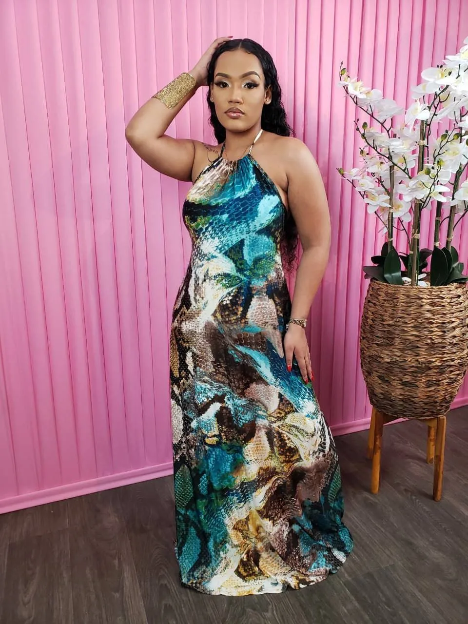 Dena Muti print maxi dress (Teal)