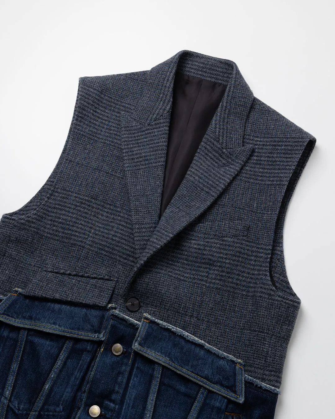 DENIM DOCKING TAILORED VEST .10【GLEN CHECK/INDIGO】