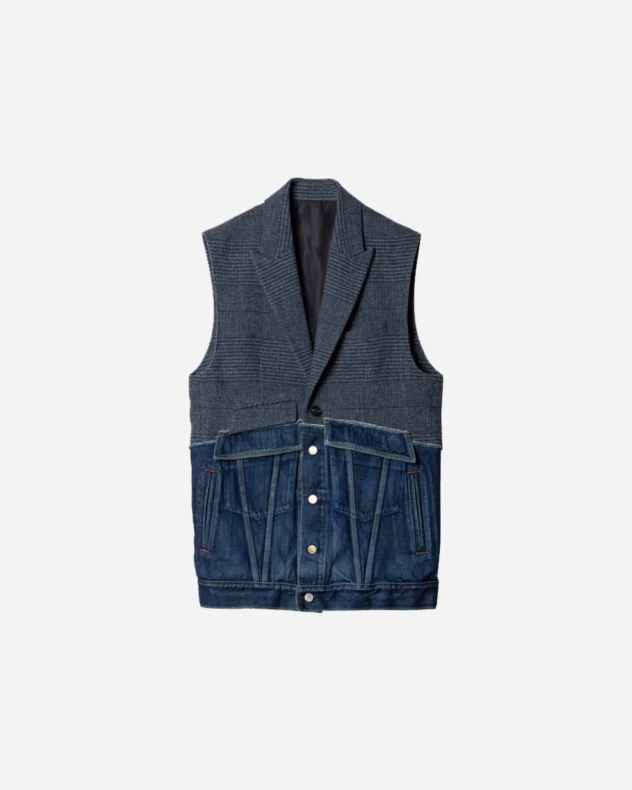 DENIM DOCKING TAILORED VEST .10【GLEN CHECK/INDIGO】