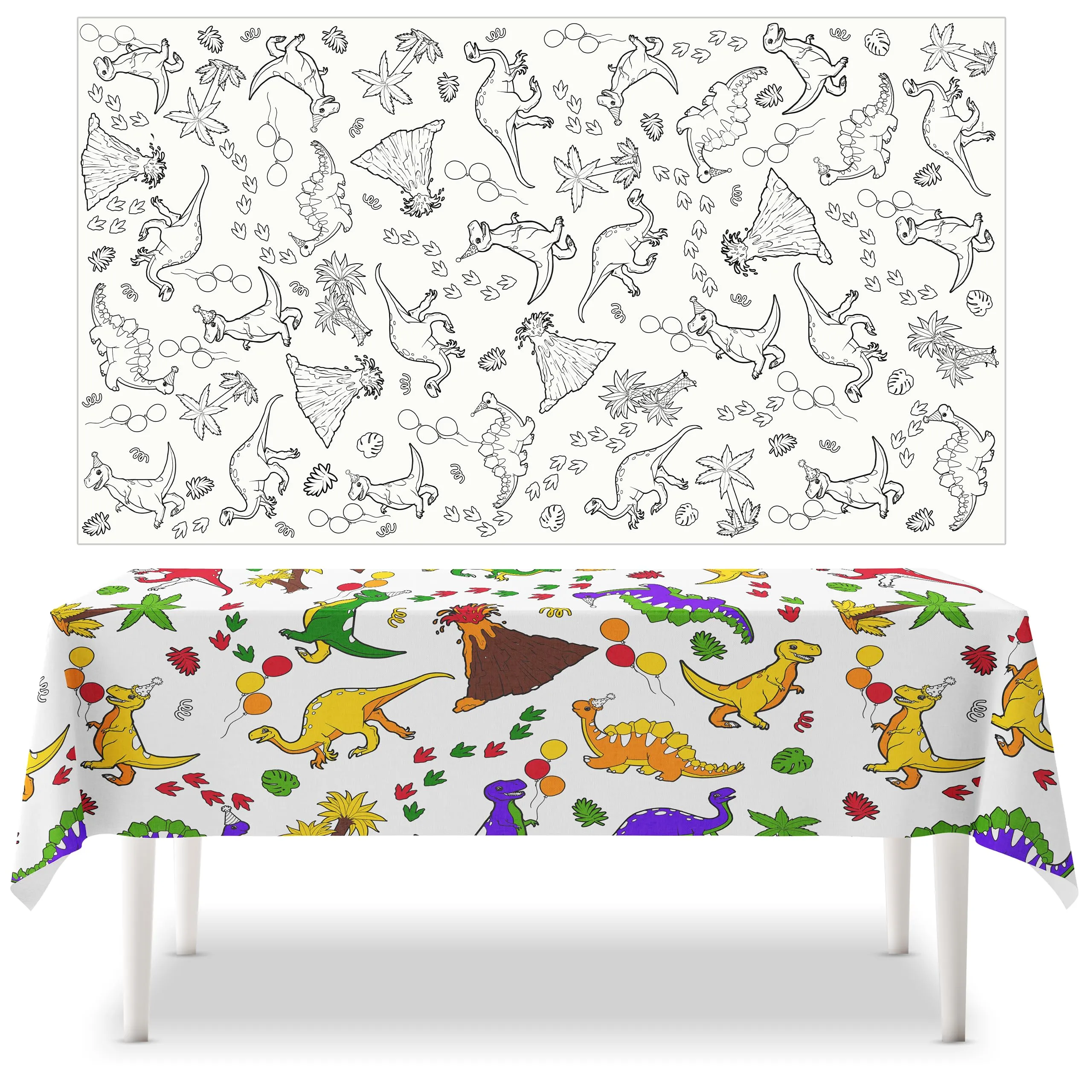 Dinosaur Plastic Tablecloths (2 Pack) Coloring Tablecloths For Kids, Disposable