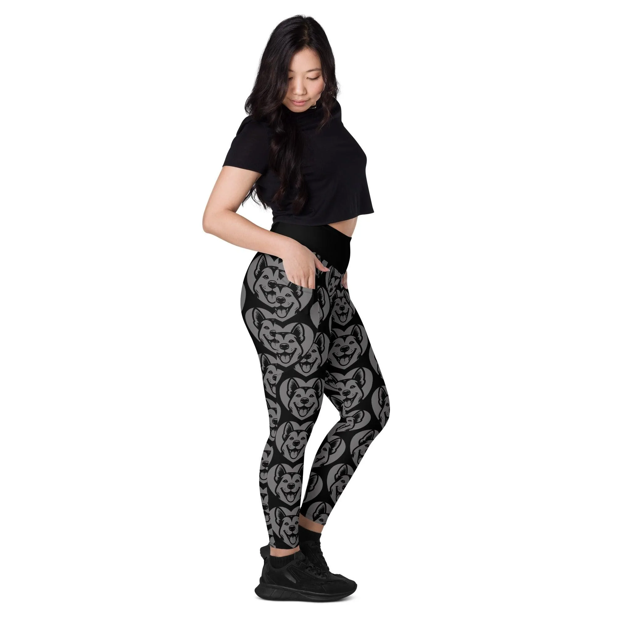 DOG BREED LEGGINGS with pockets - CANAAN DOG - HERTTAHOUND - grey