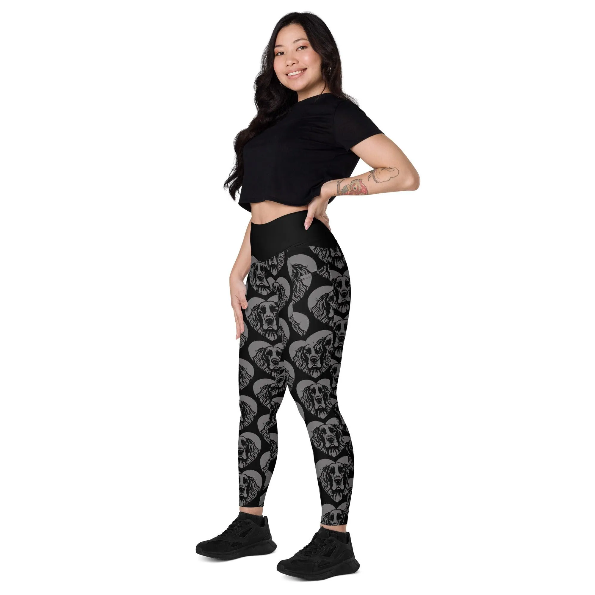 DOG BREED LEGGINGS with pockets - FIELD SPANIEL - HERTTAHOUND - grey