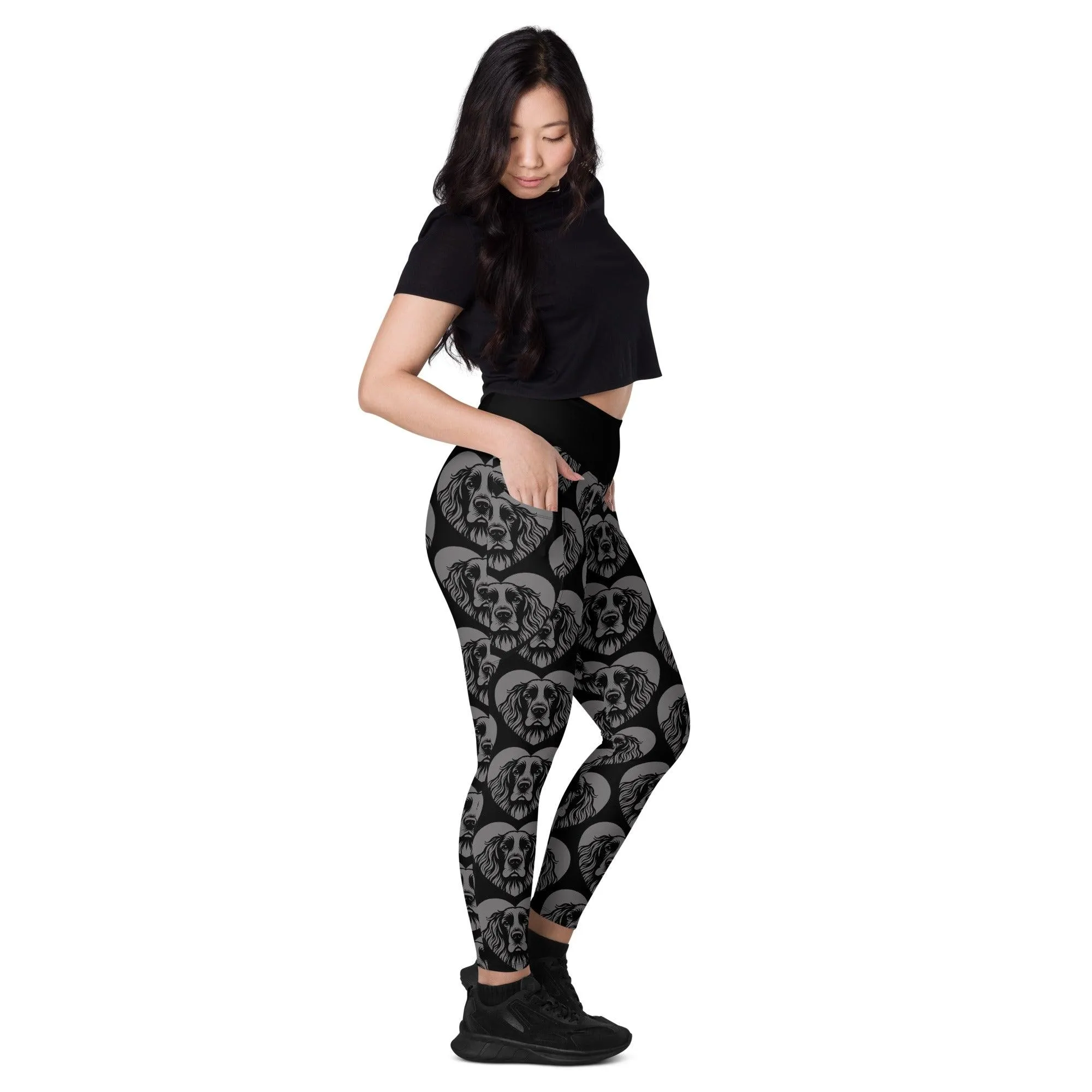 DOG BREED LEGGINGS with pockets - FIELD SPANIEL - HERTTAHOUND - grey