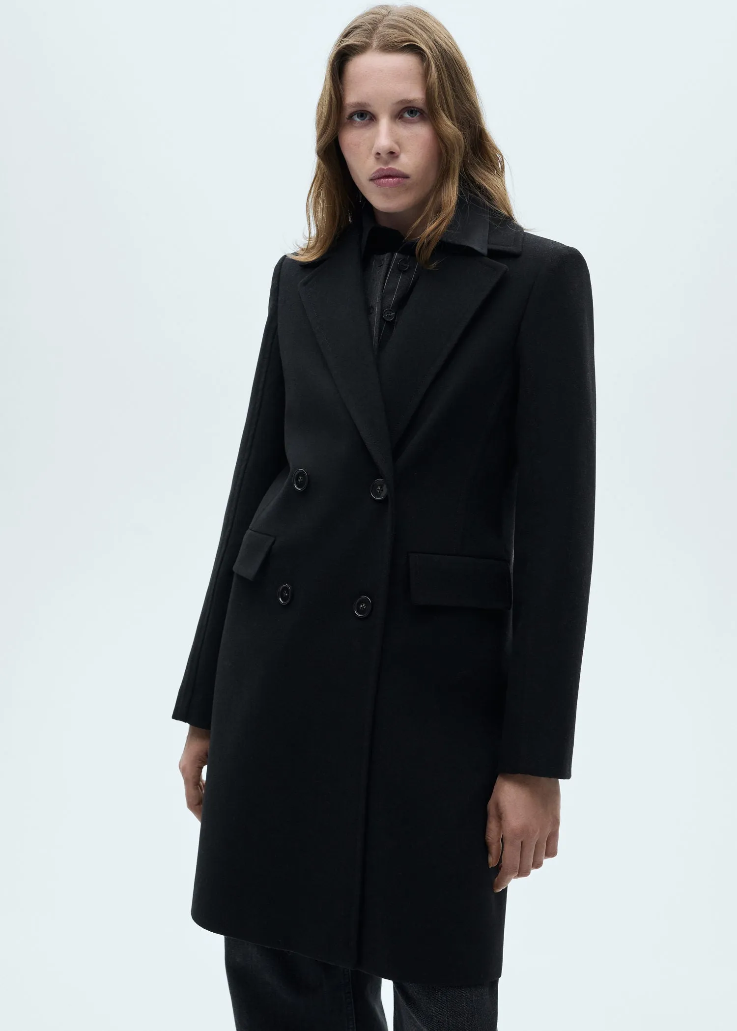 Double-breasted wool coat - Black