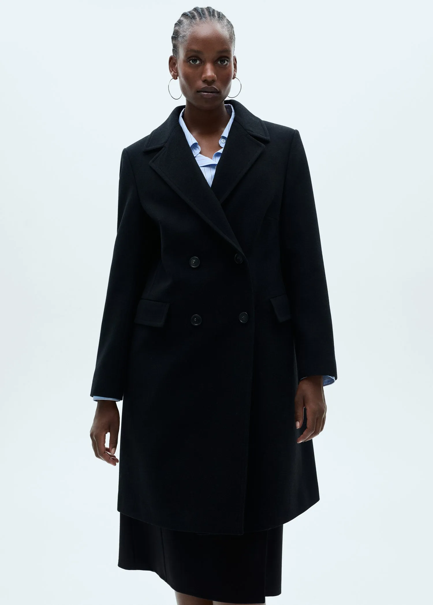 Double-breasted wool coat - Black