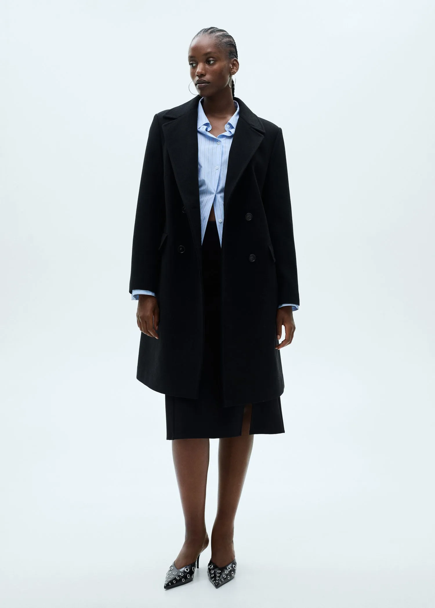 Double-breasted wool coat - Black