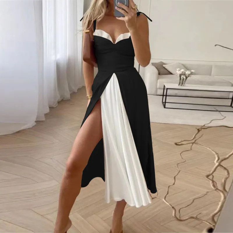Europe and America Cross Border  Hot Trade Women's Clothing Summer New Sexy Tube Top Suspender Skirt Women's Color-Matching Dress Long