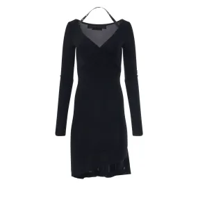 Fluid Jersey Twisted Long Sleeve Dress in Black