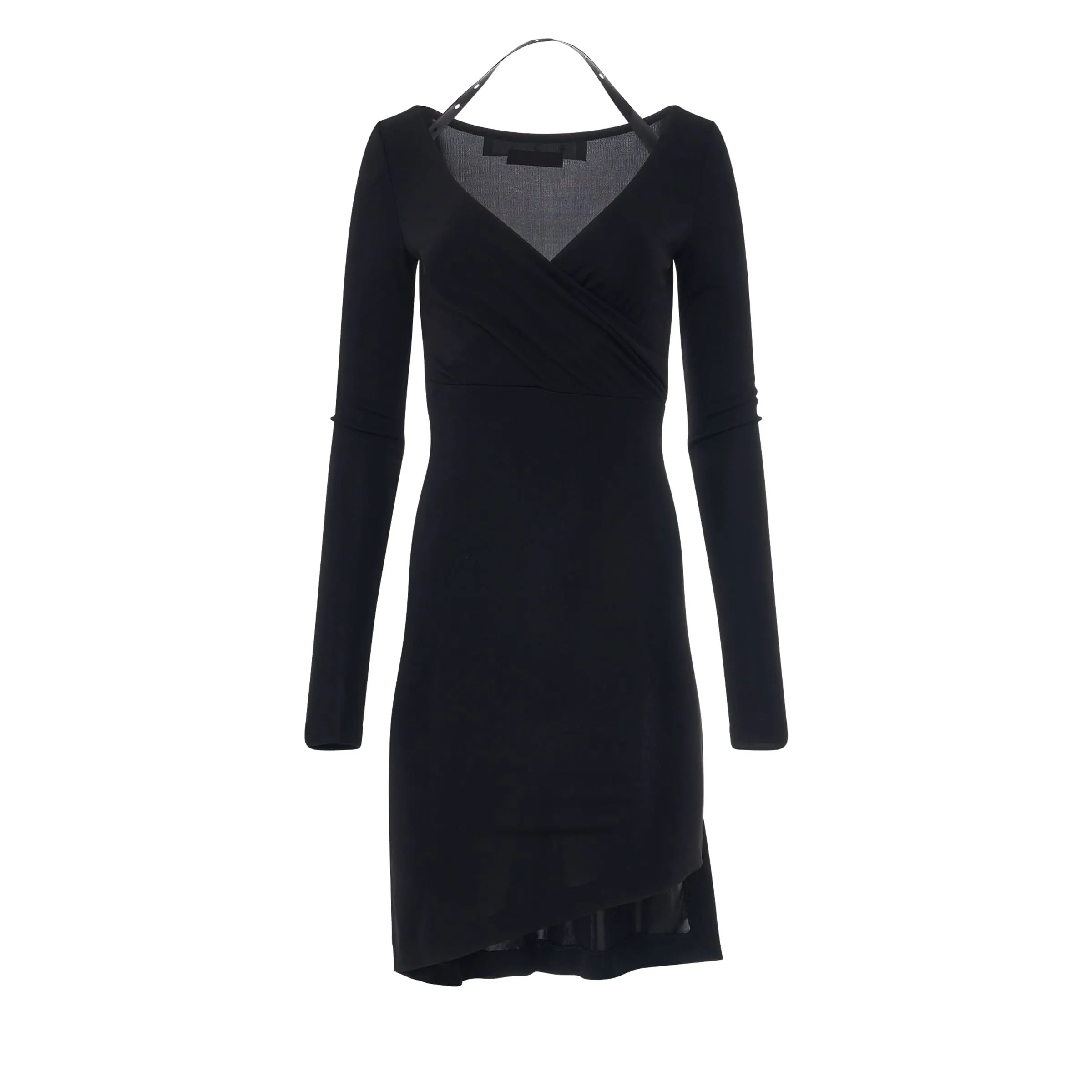 Fluid Jersey Twisted Long Sleeve Dress in Black