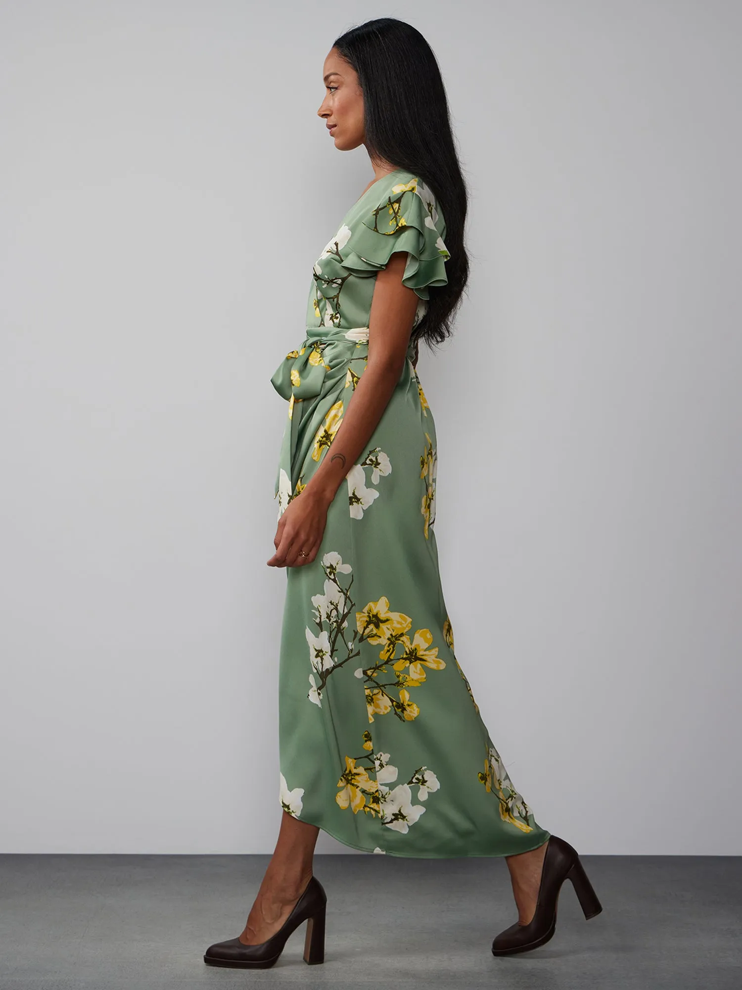 Flutter Sleeve Floral Wrap Dress