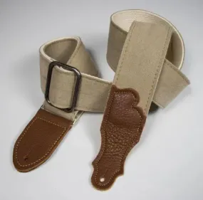 Franklin 2" Distressed Canvas Guitar Strap with Leather End Tab - Natural with Chocolate Tabs