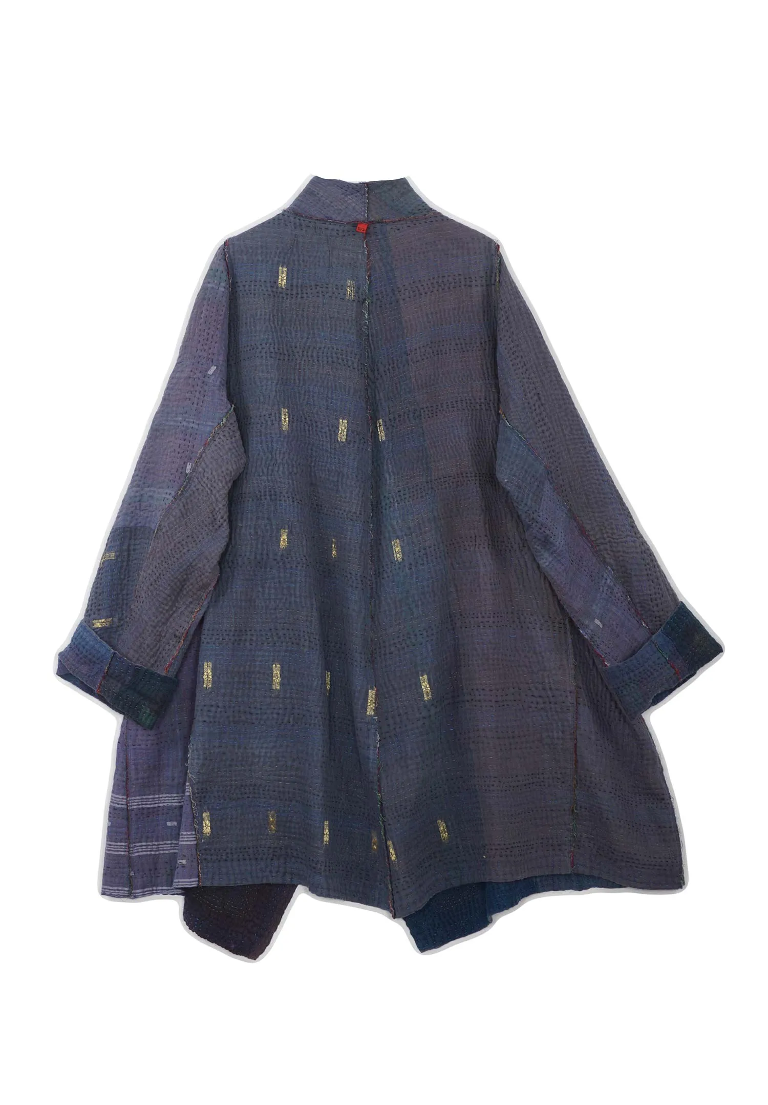 FRAYED PATCH KANTHA FUNNEL COLLAR COAT - fi4312-nvy -
