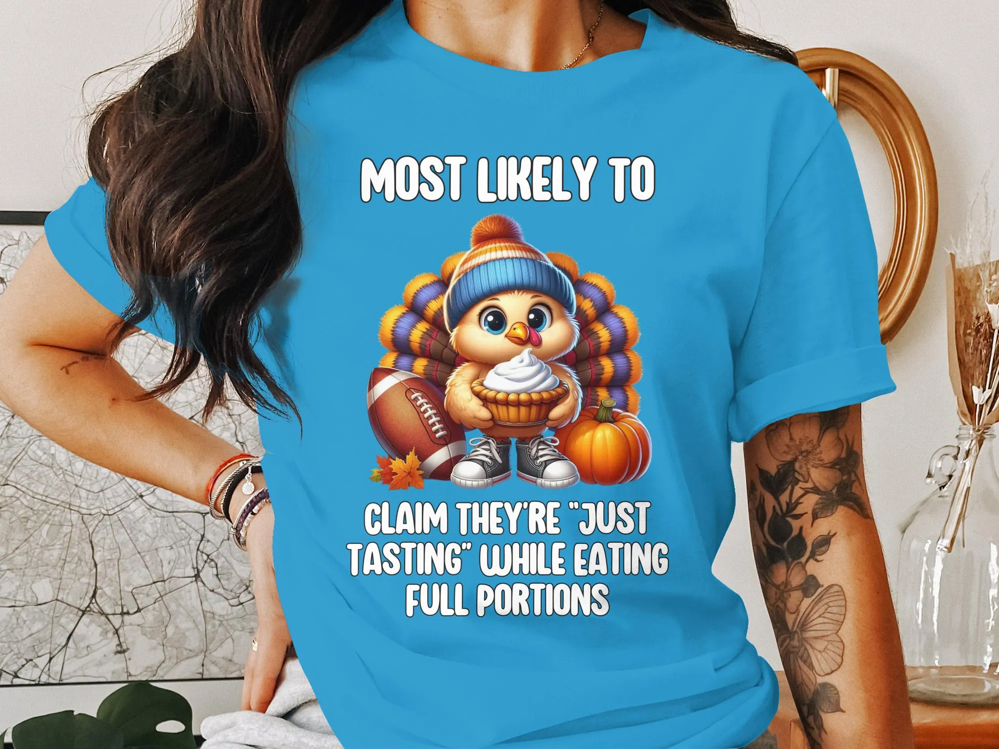 Funny Thanksgiving Turkey T-Shirt, Most Likely To Claim They're Just Tasting Shirt, Cute Turkey Graphic Tee, Holiday Humor Shirt