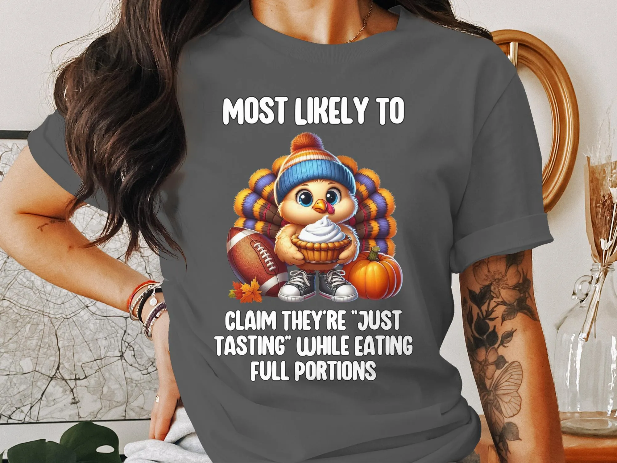 Funny Thanksgiving Turkey T-Shirt, Most Likely To Claim They're Just Tasting Shirt, Cute Turkey Graphic Tee, Holiday Humor Shirt