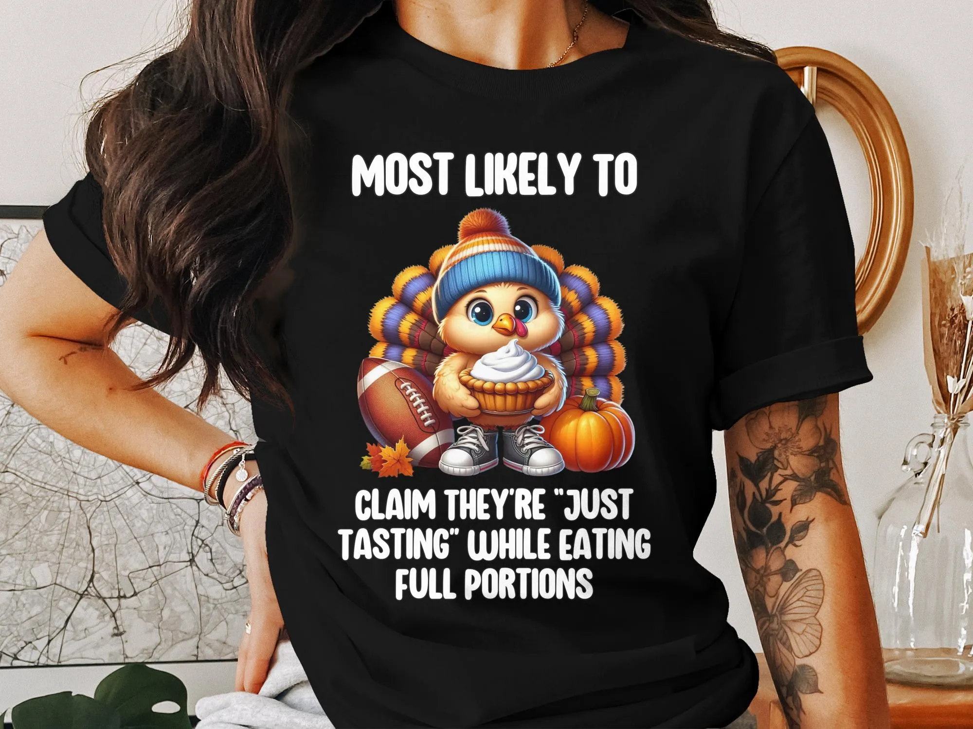 Funny Thanksgiving Turkey T-Shirt, Most Likely To Claim They're Just Tasting Shirt, Cute Turkey Graphic Tee, Holiday Humor Shirt