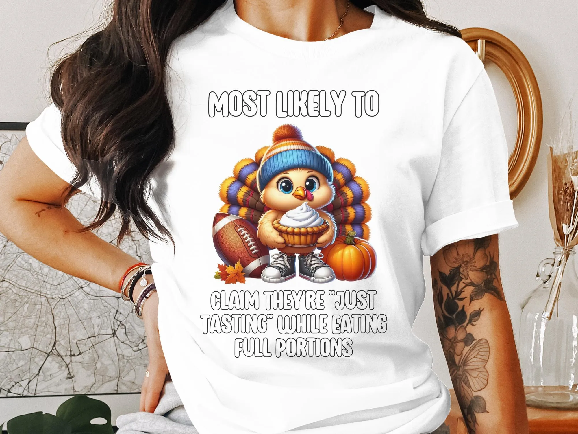 Funny Thanksgiving Turkey T-Shirt, Most Likely To Claim They're Just Tasting Shirt, Cute Turkey Graphic Tee, Holiday Humor Shirt