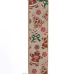 Gingerbread Patterned Double Wire Ribbon