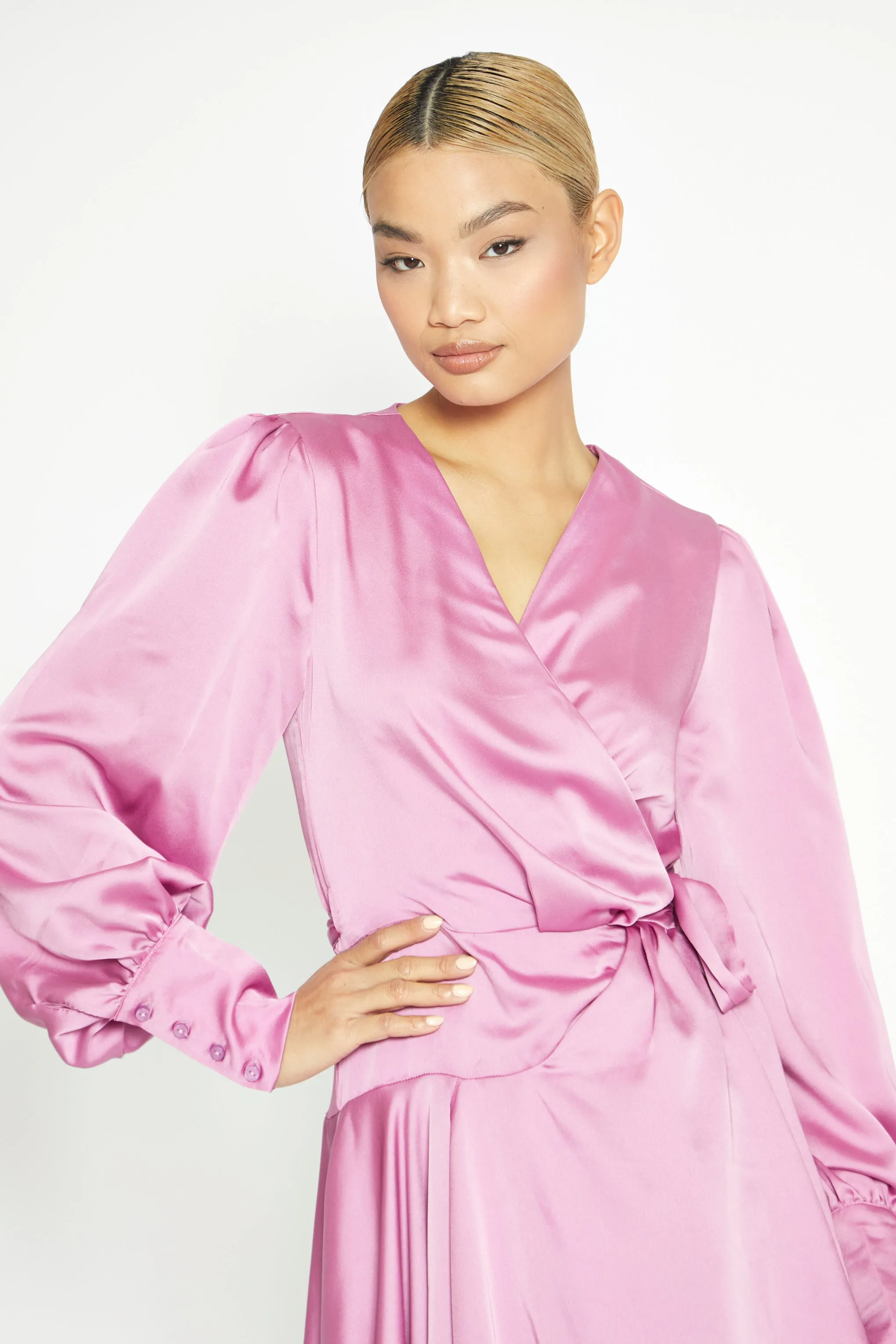 Glamorous Orchid Long Sleeve Mini Wrap Dress