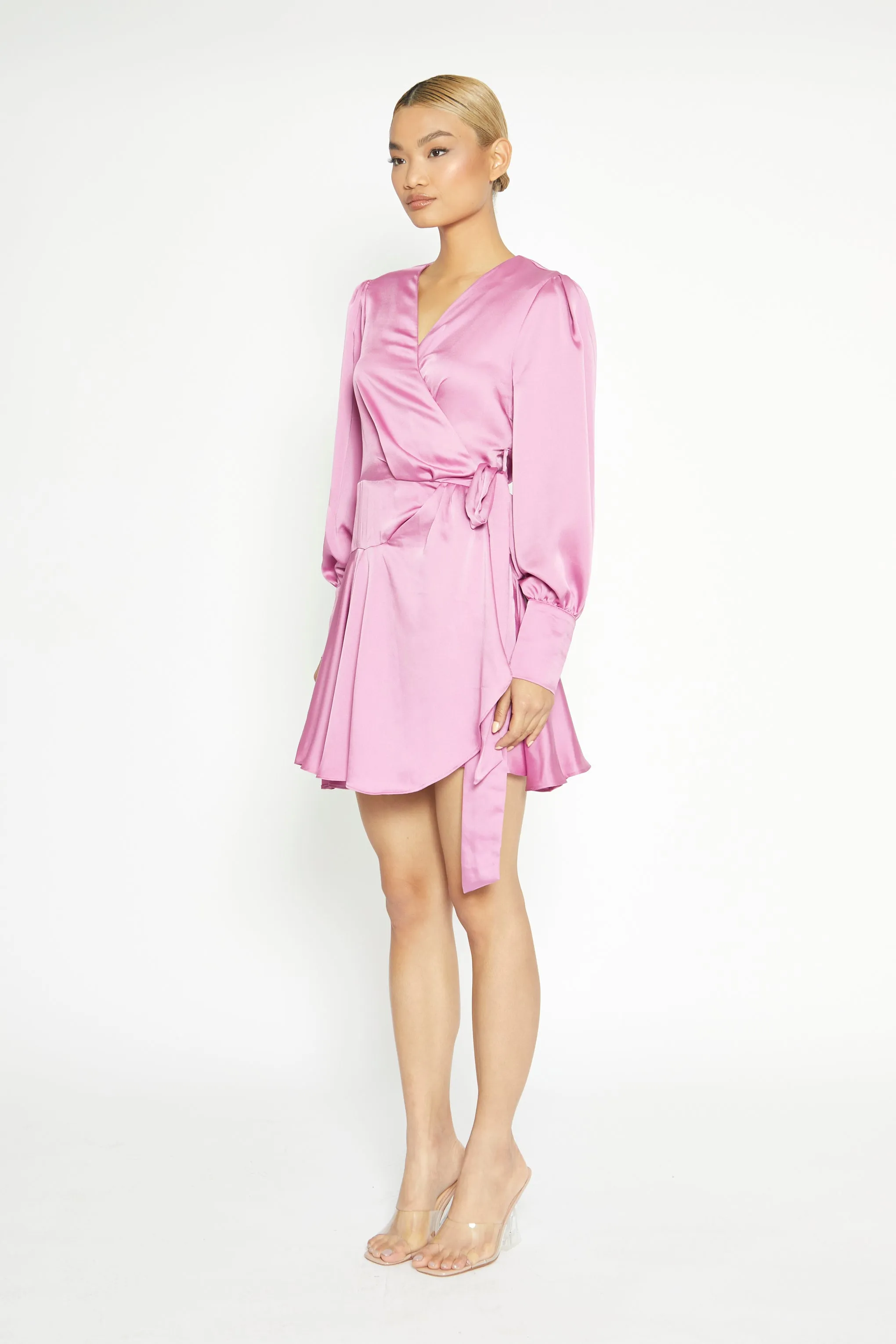 Glamorous Orchid Long Sleeve Mini Wrap Dress