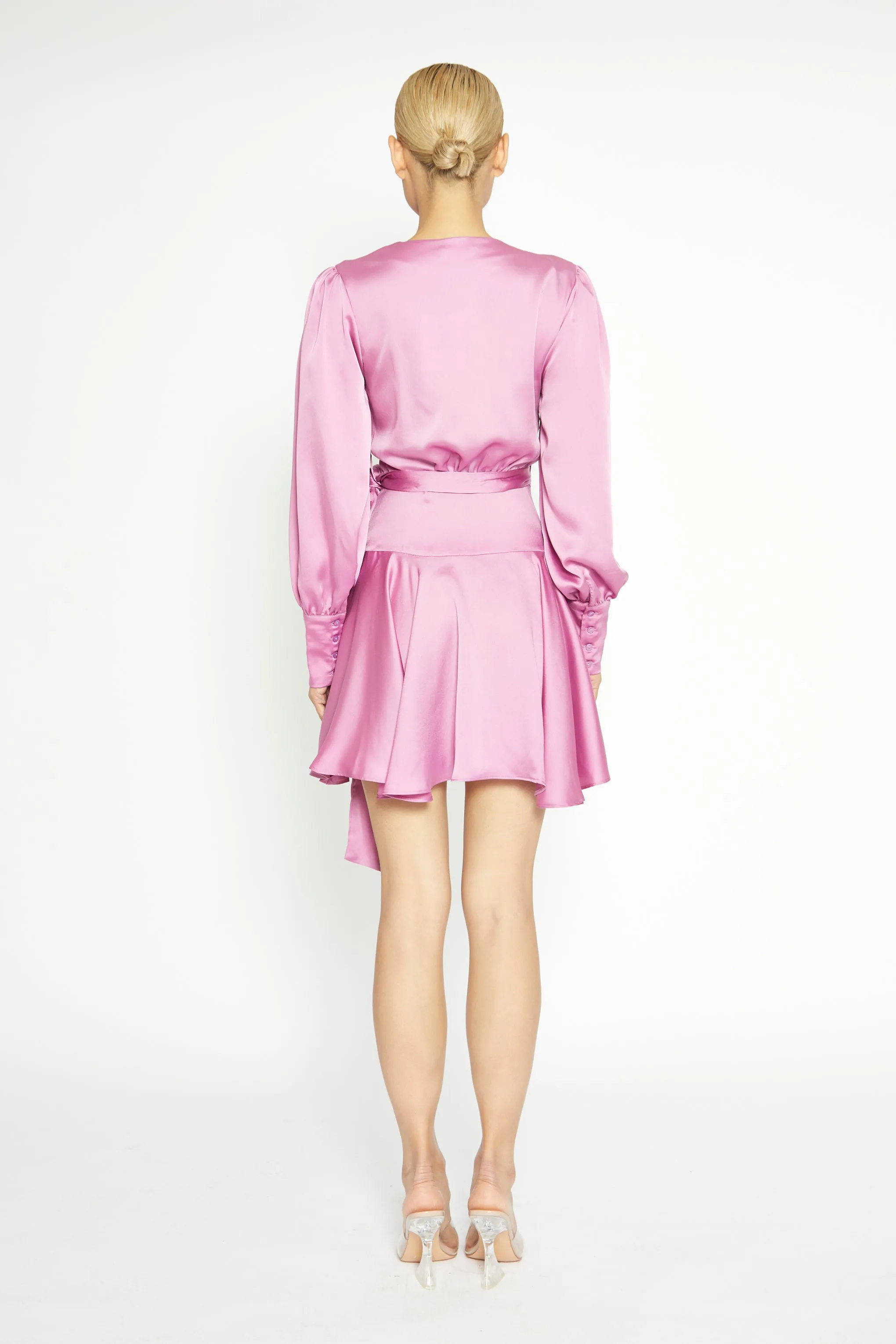 Glamorous Orchid Long Sleeve Mini Wrap Dress