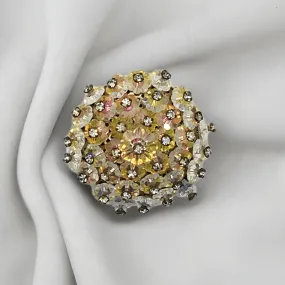 Glorious Iridescent Stones Round Vintage Brooch