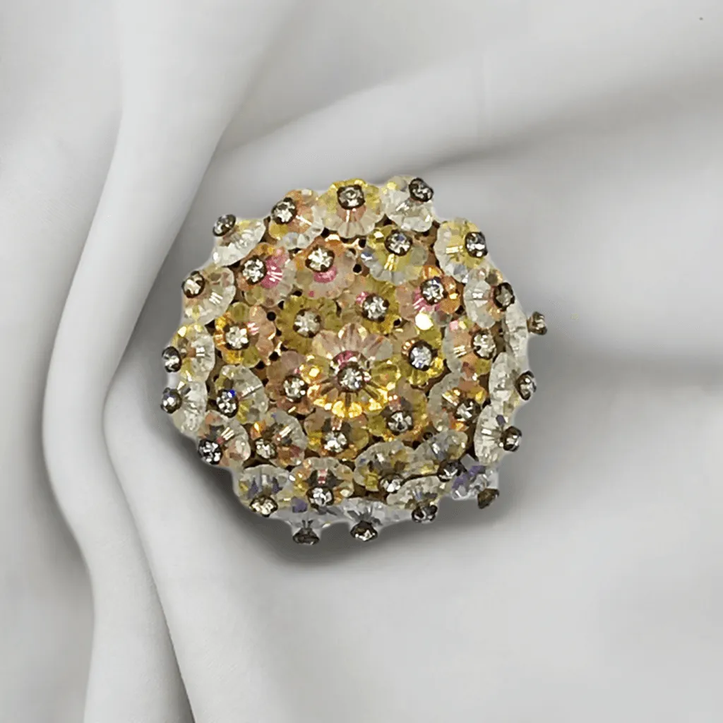 Glorious Iridescent Stones Round Vintage Brooch