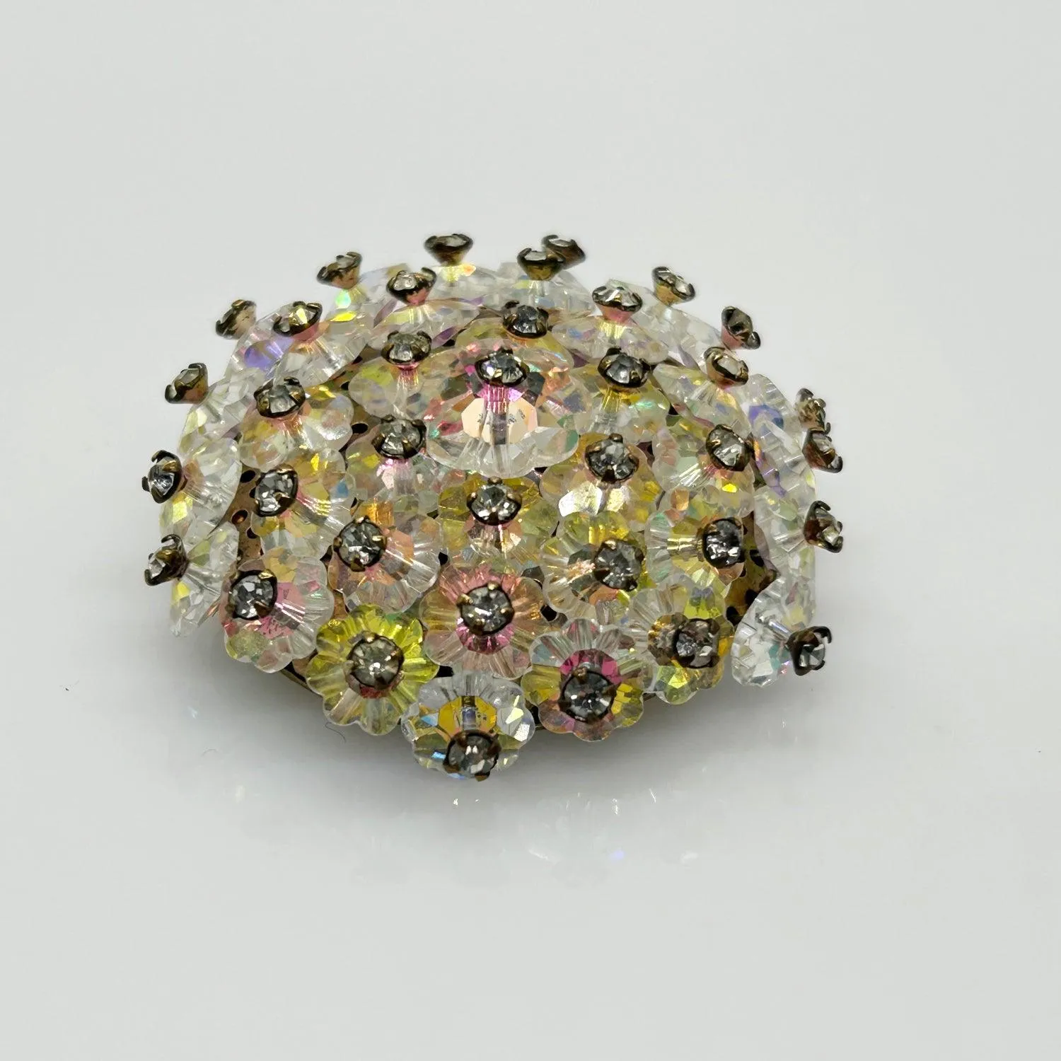 Glorious Iridescent Stones Round Vintage Brooch