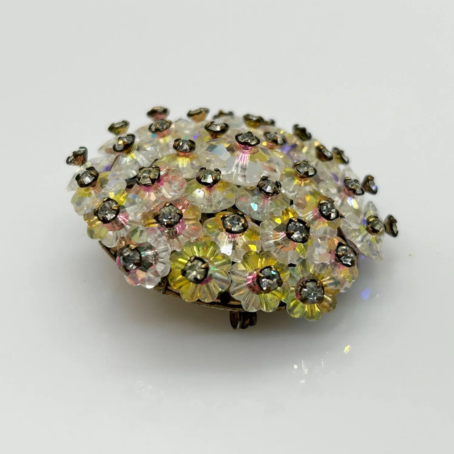 Glorious Iridescent Stones Round Vintage Brooch