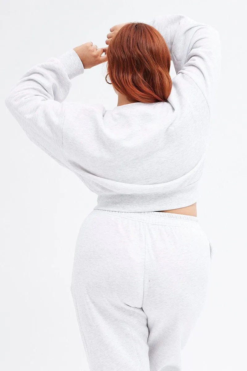 Grey Graphic Sweater Cropped Nyc Fleece