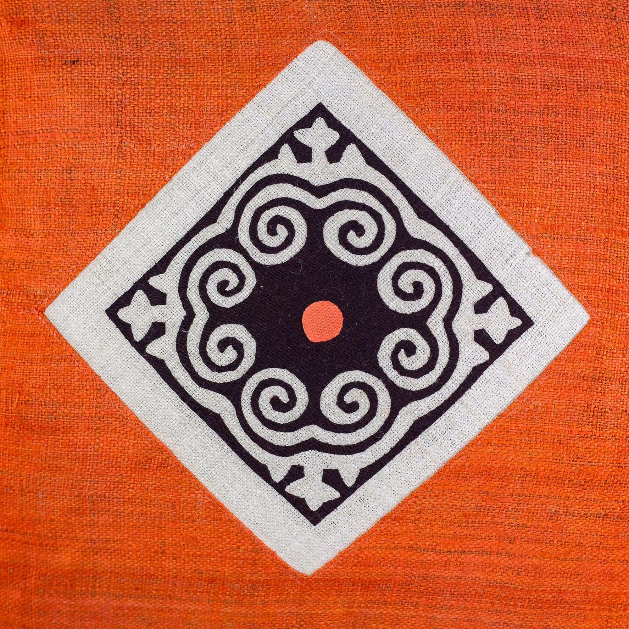 Hemp Cushion Cover - H'mong pattern, orange hemp at center