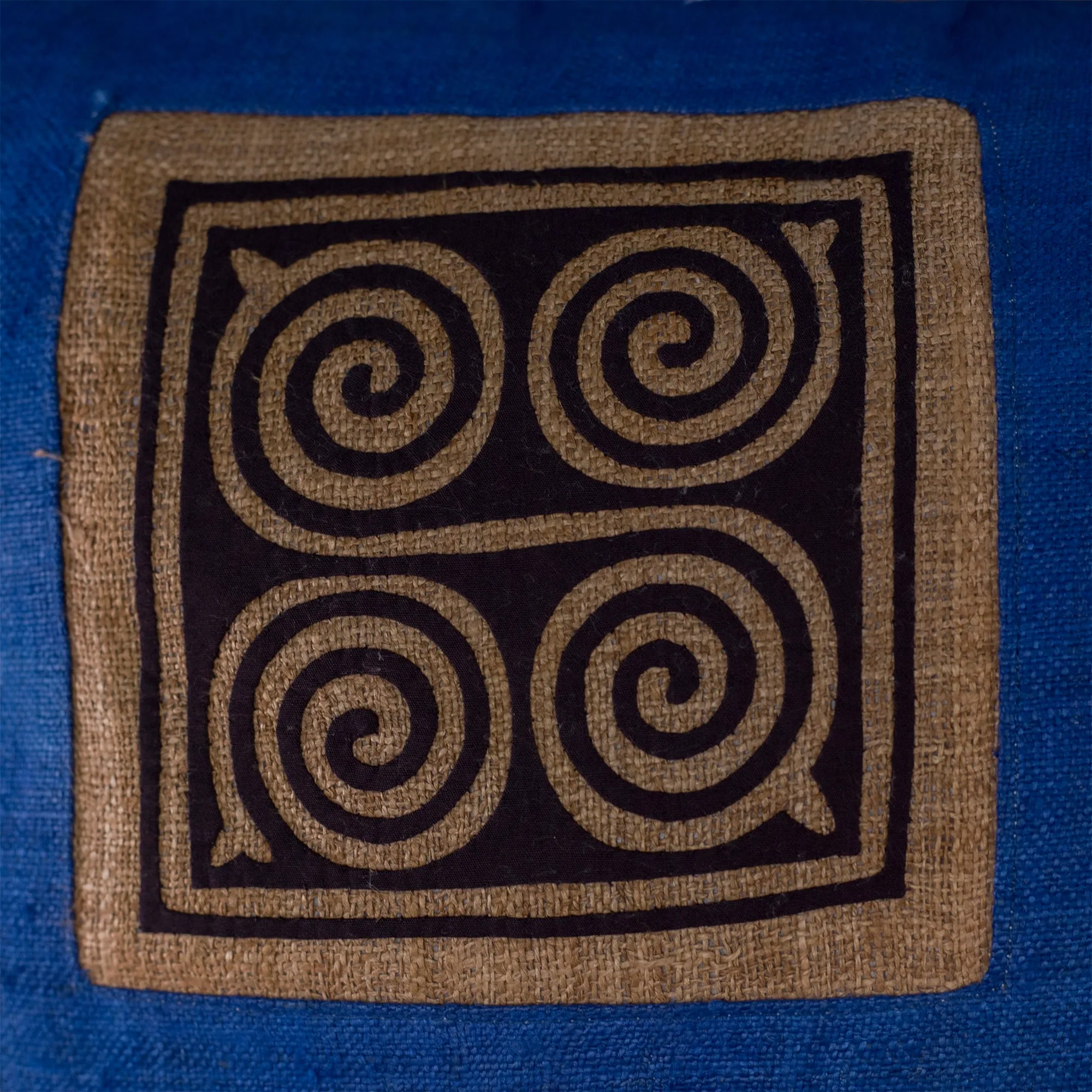 Hemp Cushion Cover in Catalina Blue - H'mong pattern, handwoven fabric stripes, handmade 100%