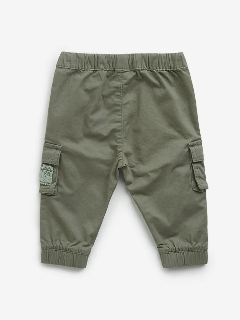 HOP Baby Khaki Cargo-Style Mid-Rise Cotton Blend Joggers