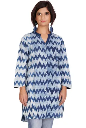 Indigo Zigzag Shibori Cotton Tunic-1