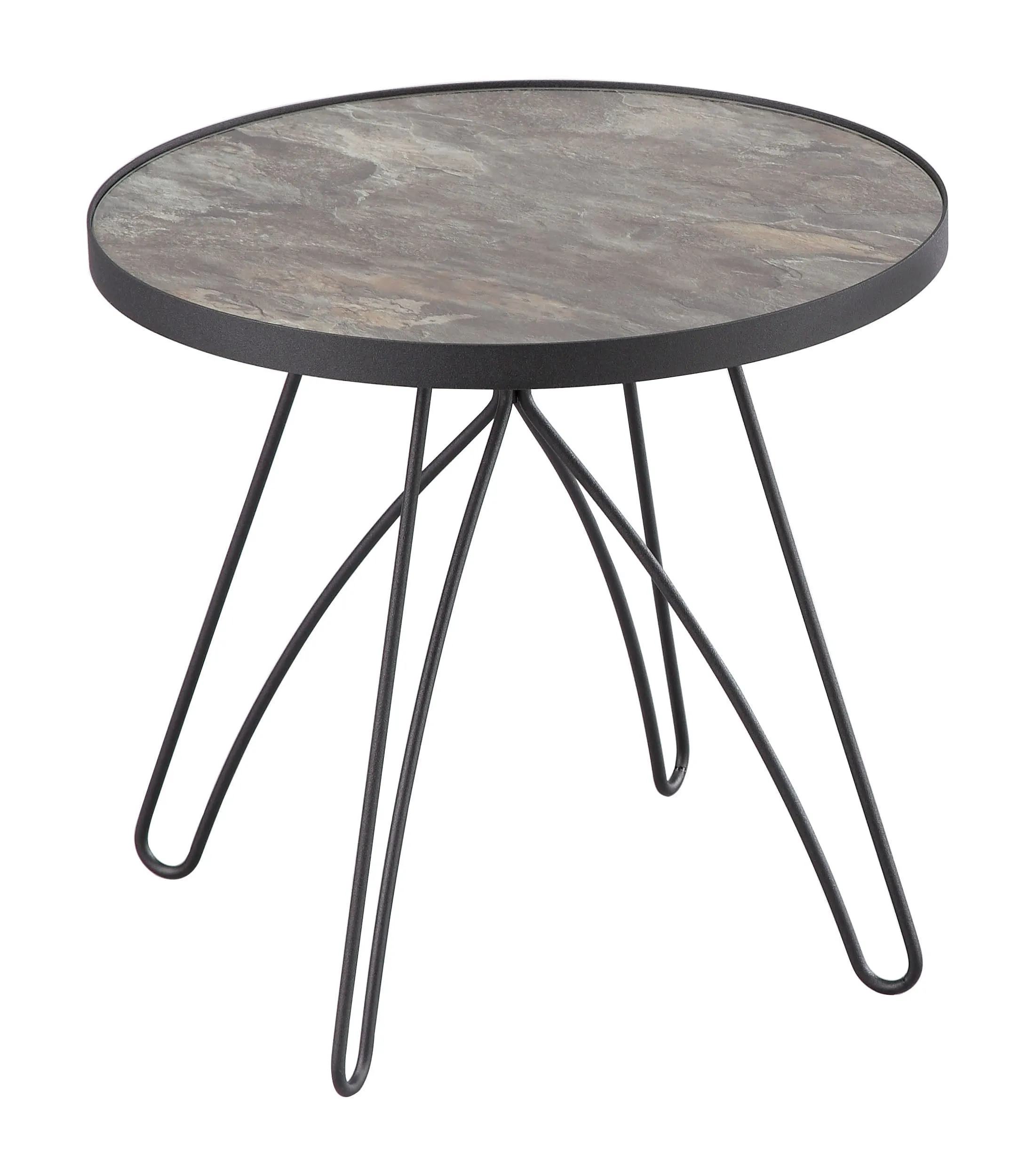Ines Side/End Table-Marble Glass Top,Black Metal Base