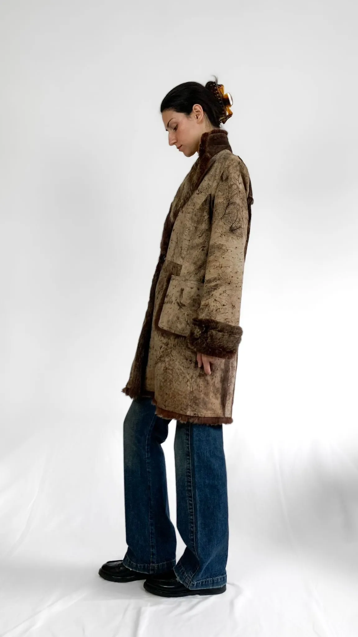 Italian Designer Quilted Leather Coat w/ Fur Trim