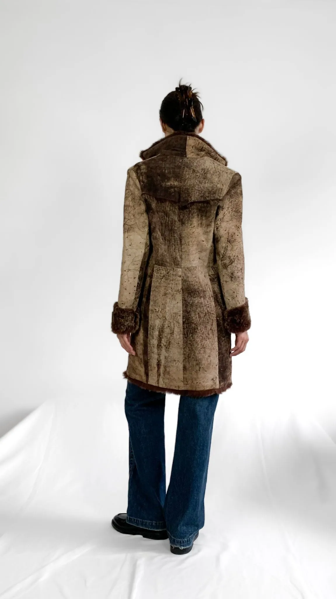 Italian Designer Quilted Leather Coat w/ Fur Trim