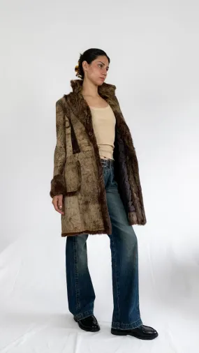 Italian Designer Quilted Leather Coat w/ Fur Trim