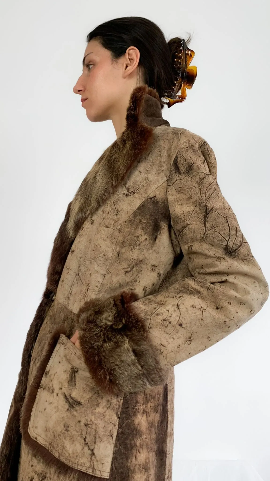 Italian Designer Quilted Leather Coat w/ Fur Trim
