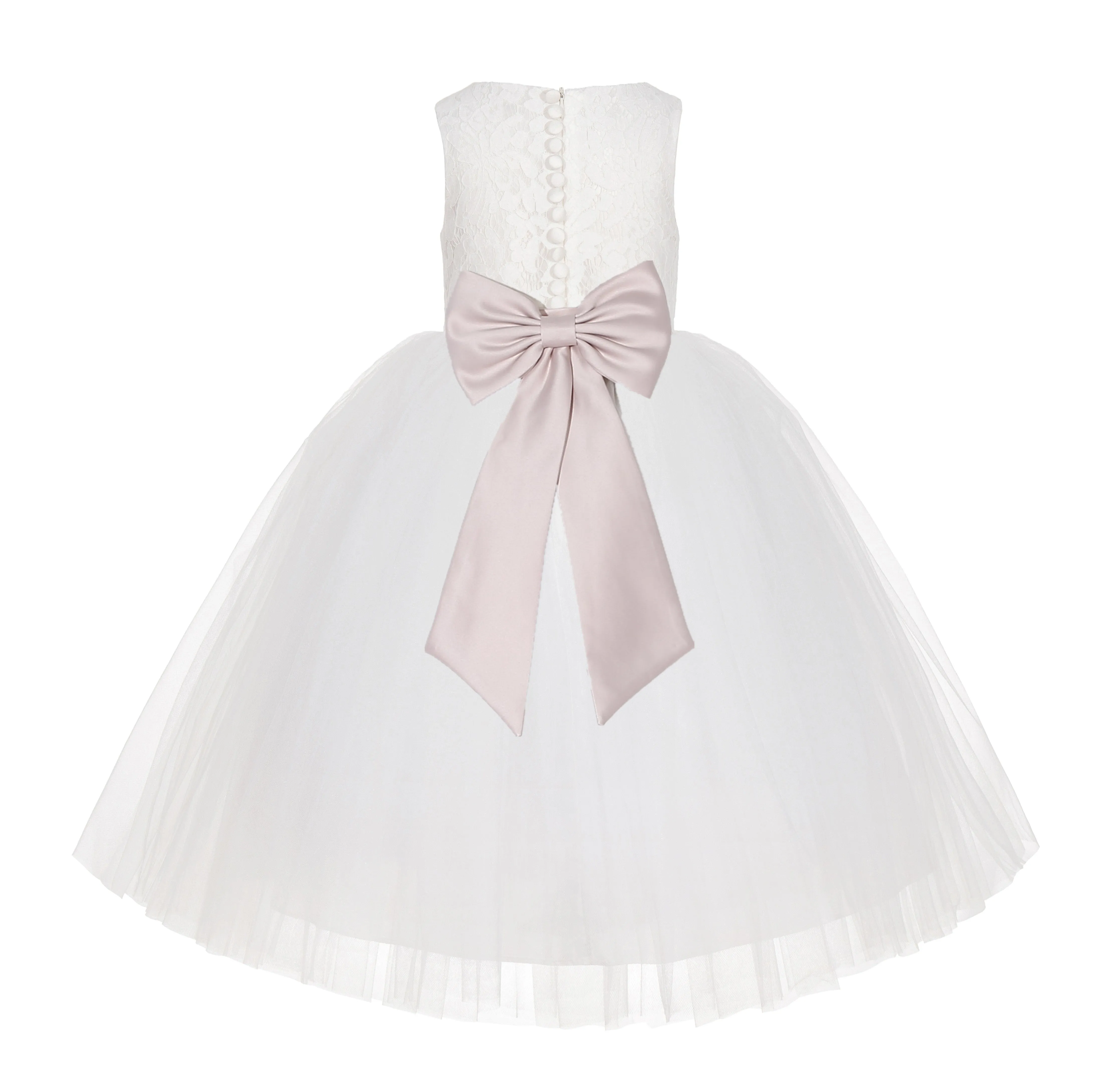Ivory Floral Lace Flower Girl Dress Special Events Christening Pageant Gown Communion Recital LG7(4)