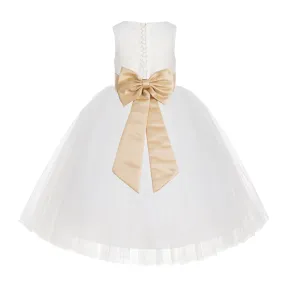 Ivory Floral Lace Flower Girl Dress Special Events Christening Pageant Gown Communion Recital LG7(4)