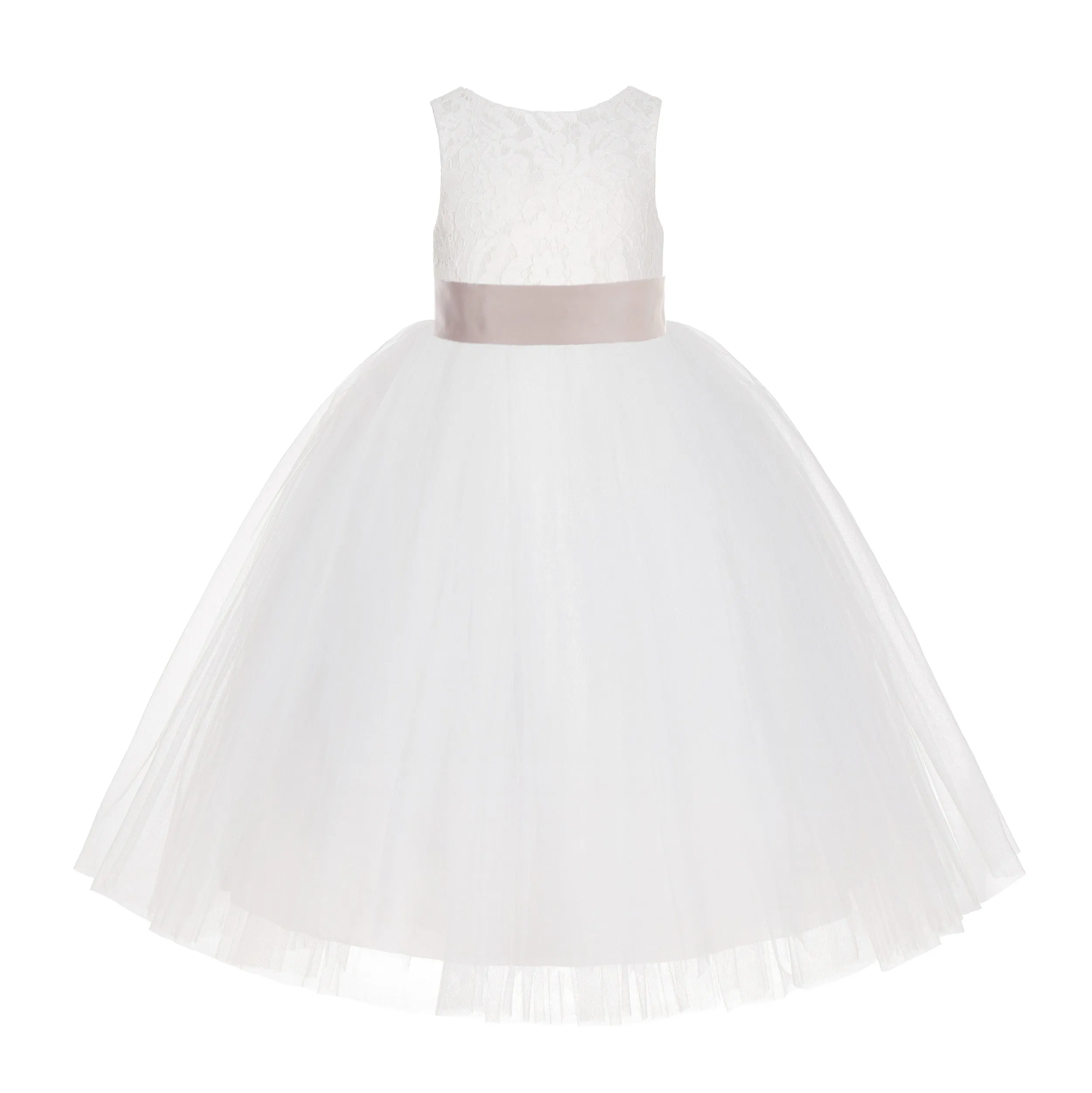 Ivory Floral Lace Flower Girl Dress Special Events Christening Pageant Gown Communion Recital LG7(4)