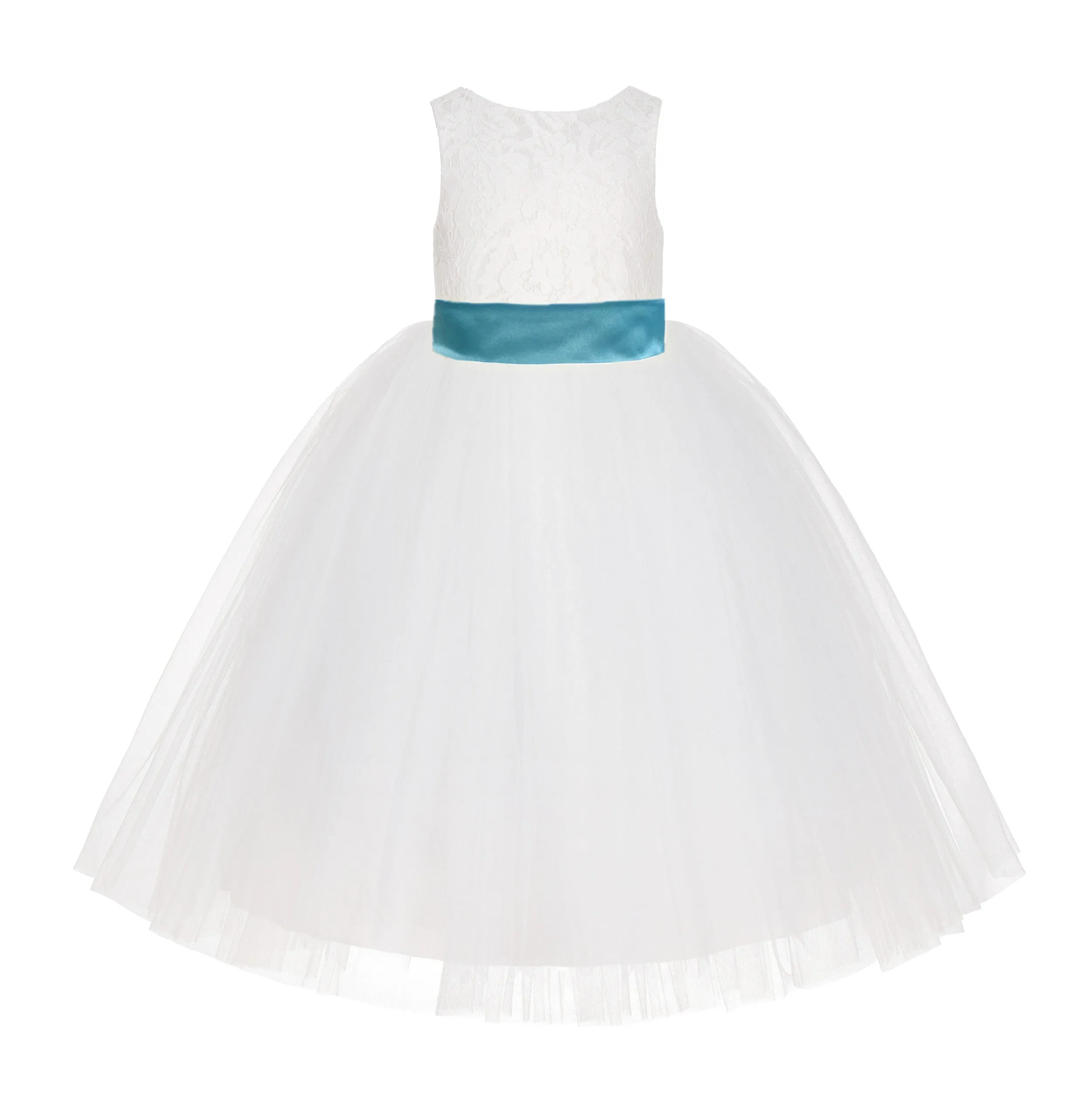 Ivory Floral Lace Flower Girl Dress Special Events Christening Pageant Gown Communion Recital LG7(4)