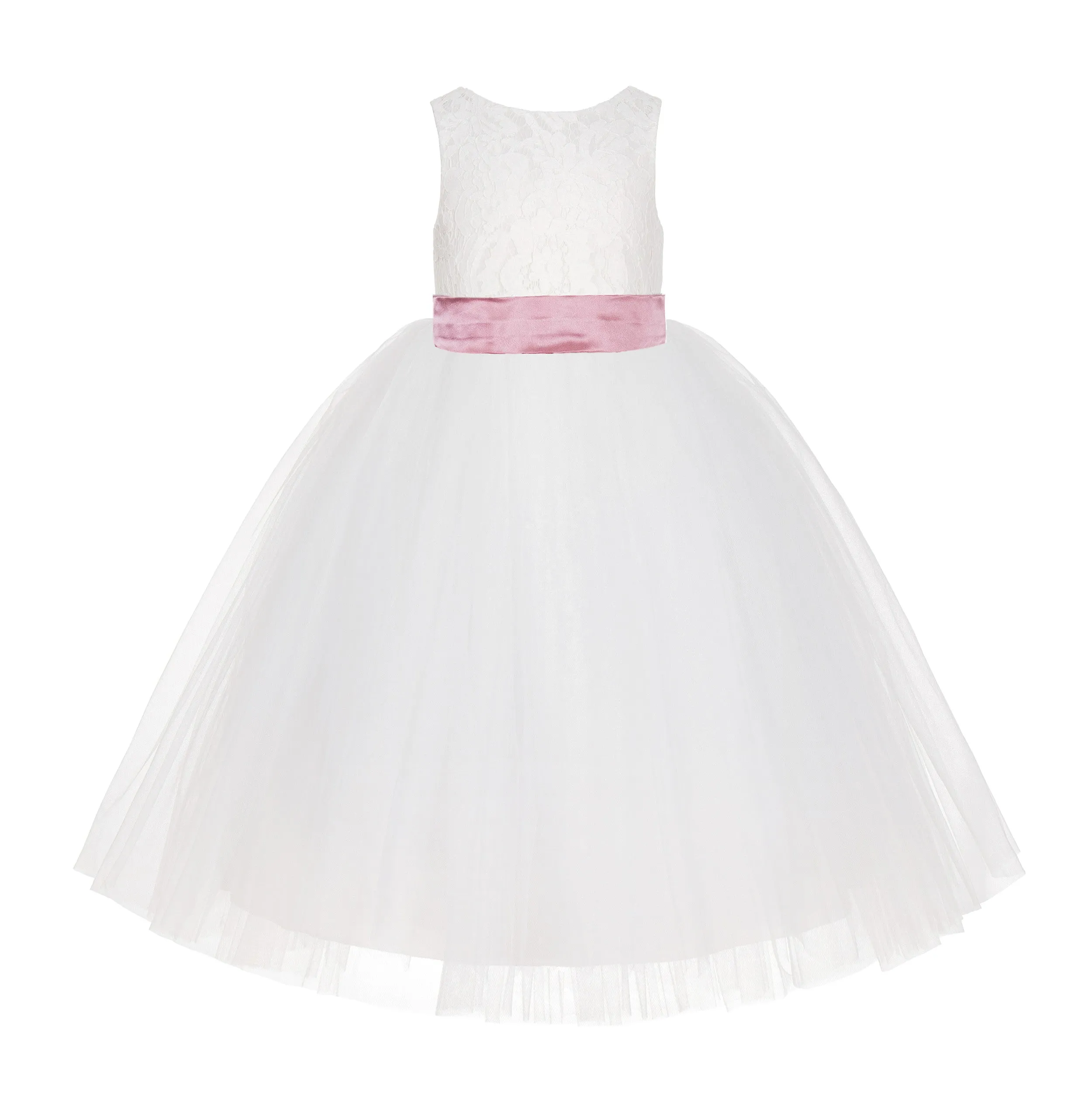 Ivory Floral Lace Flower Girl Dress Special Events Christening Pageant Gown Communion Recital LG7(4)