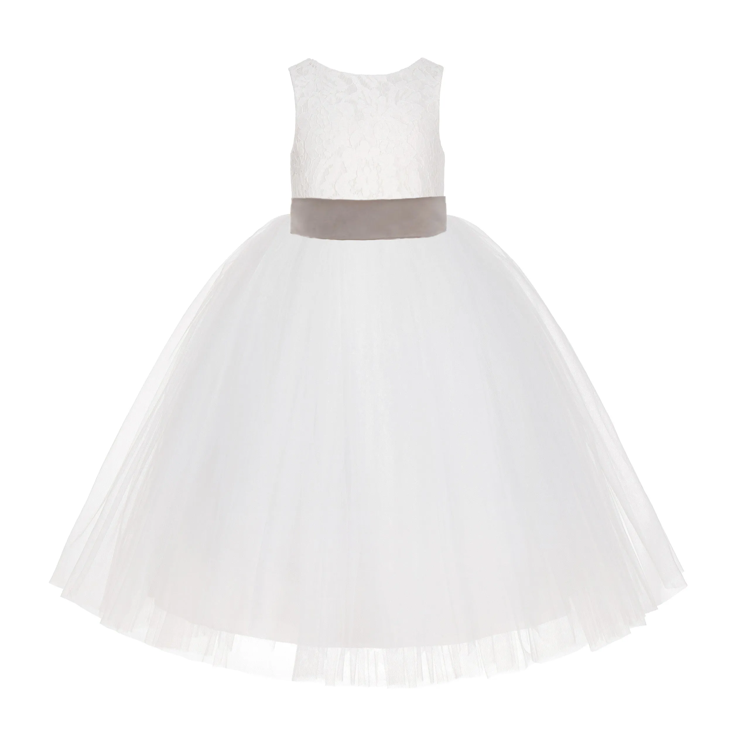 Ivory Floral Lace Flower Girl Dress Special Events Christening Pageant Gown Communion Recital LG7(4)