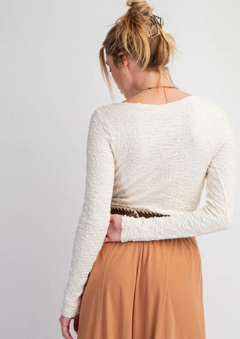Ivory Popcorn Knit Fitted Top #011