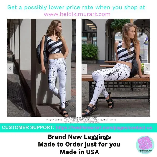 Japanese Waves Abstract Yoga Leggings, Watercolor Women's Retro Style Long Yoga Pants-Made in USA/EU